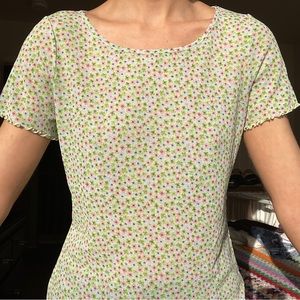 Vintage 90’s Sheer Floral Print Tee with Lettuce Hem